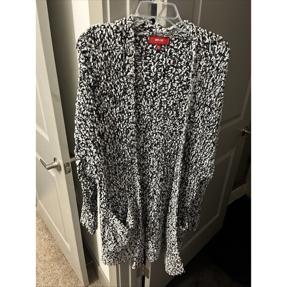 Net.153 Cardigan Sweater Womens Medium Large Pockets Black White Popcorn Knit - Picture 1 of 5